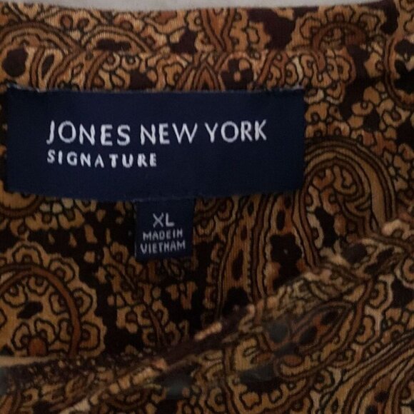 Jones New York Signature  Paisley pullover  Long Sleeve Shirt Brown Xlarge - Picture 3 of 7